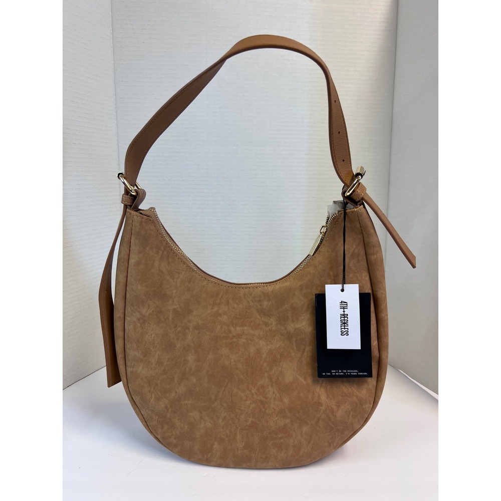 4th Reckless Hobo Bag Womens Tan Suede Shoulder Purse Zip Closure New